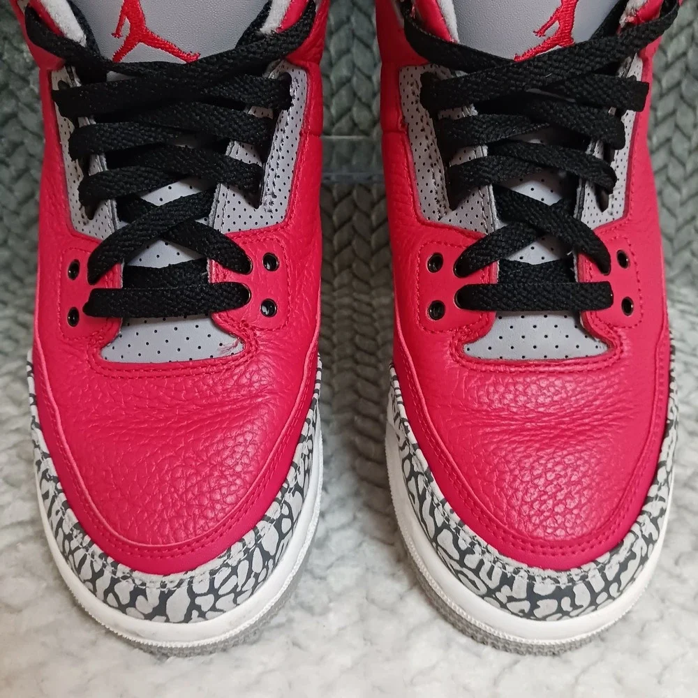 Jordan 3 Retro SE Mid Unite GS Fire Red Cement Grey Leather Sneakers Shoes Sz 7Y
